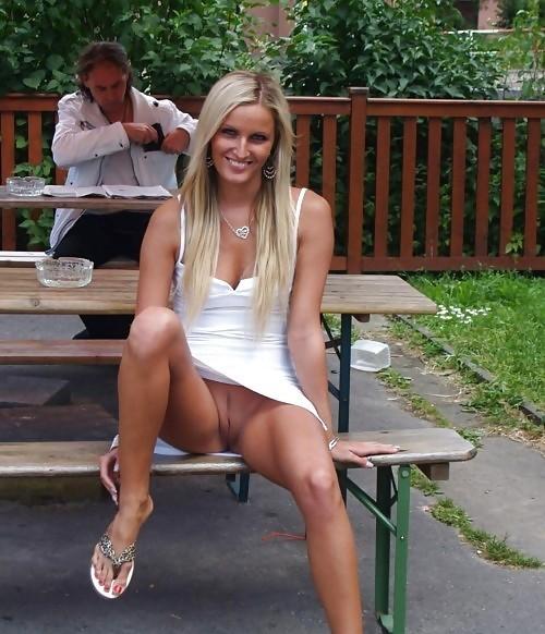 pic of Vivian a cute skinny upskirt flasher in the biergarden